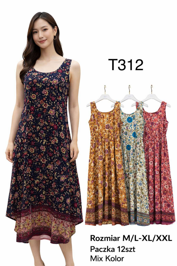 Sukienki damskie Roz M-2XL, Mix Kolor .Paczka 12 szt